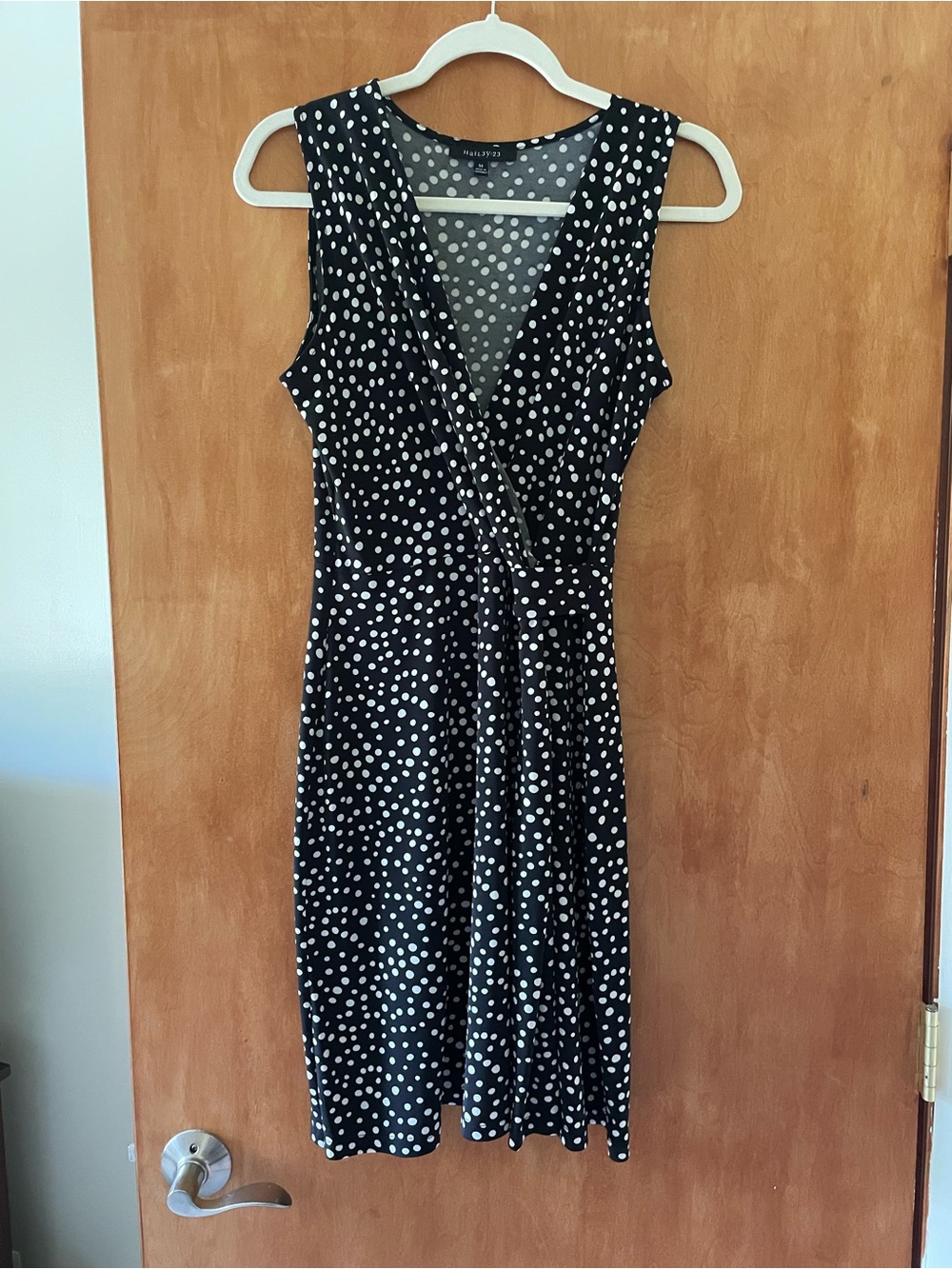 Black & White Polka Dot Sleeveless Wrap Dress